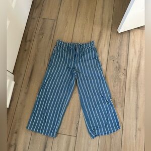 Blue and White Striped wide leg cropped pants